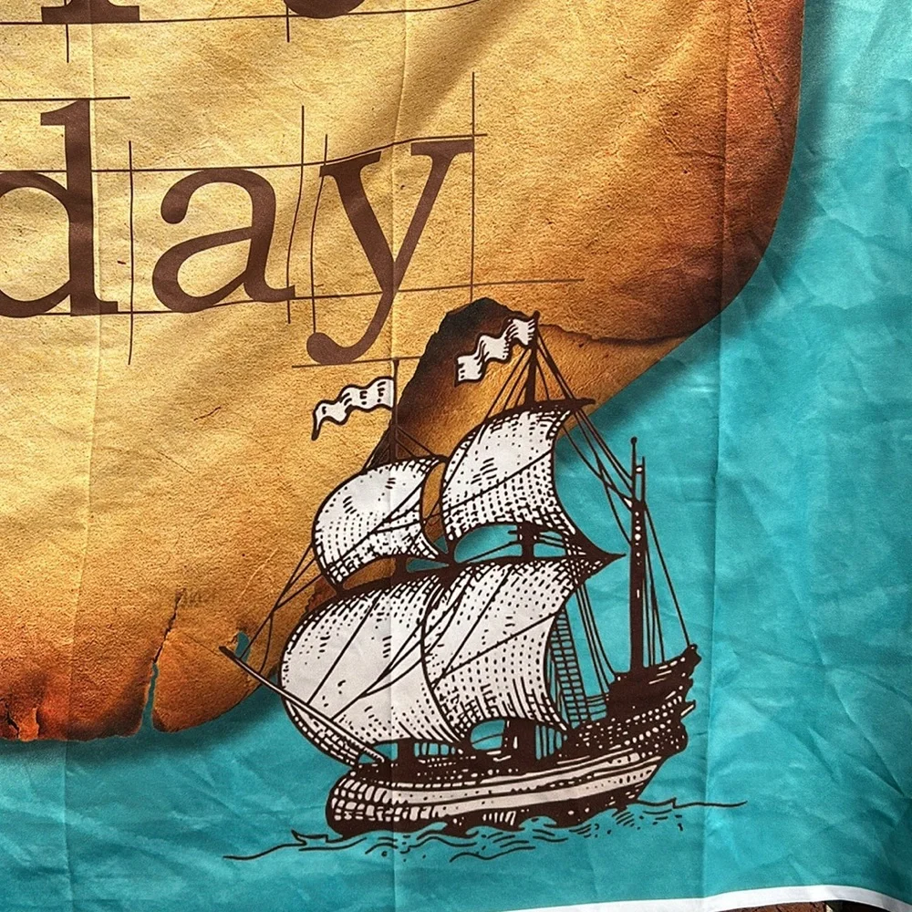 Pirate map happy birthday backdrop & jolly Roger flag, 3 x 5